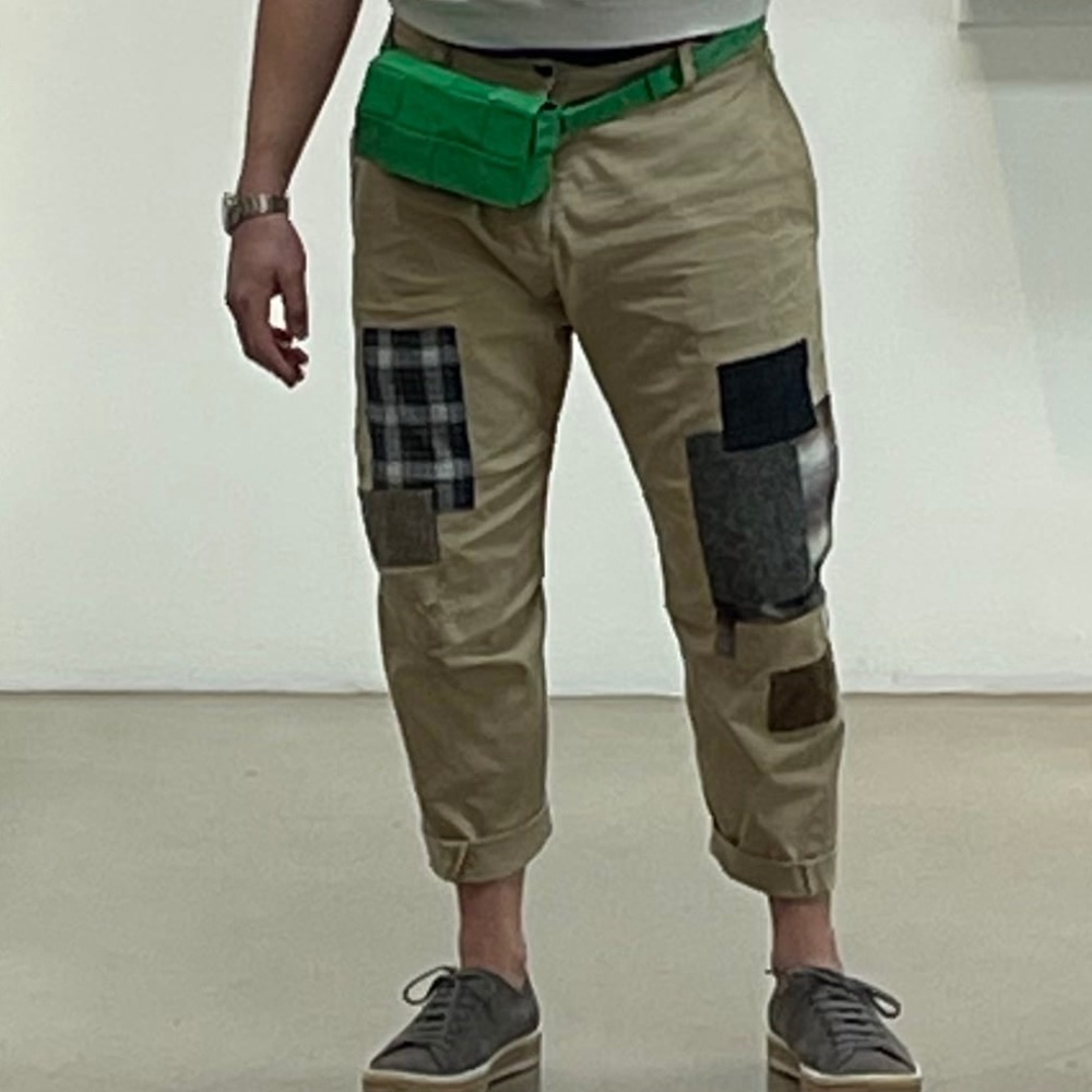 Men's Beige Patchwork Pants